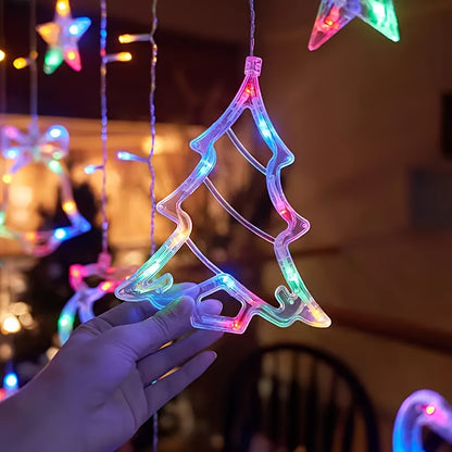 Christmas Decoration Icicle Curtain Lights, Window Wall Hanging String Light, USB Plug in Bell/Reindeer Fairy Lamp, Halloween/Ramadan Decor for Bedroom Living Room Backdrop Wedding Party Indoor Xmas Tree Dorm Fall Home Decor