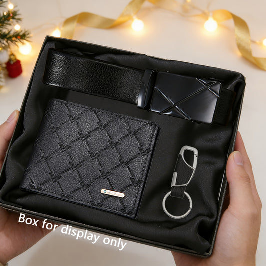 3pcs Men's wallet+Men's belt keychain set, gorgeous business fashion casual sports temperament Men's daily use matching wallet belt, trendy Men's must-have matching, Christmas Valentine's Day gift for fathers, (excluding pict