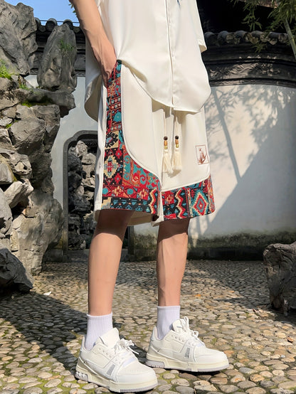 Men's Summer Retro Patchwork Bermuda Shorts Plus Size