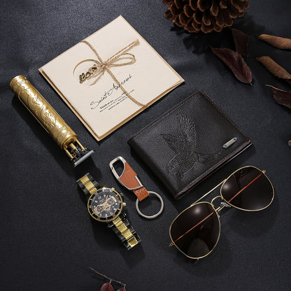 7pcs Men'S Luxury Business Gift Set - Elegant Watch, Wallet, Glasses, Keychain, Greeting Card & Gift Box - Perfect for Christmas, Halloween, Birthday, Christmas Gift Set|elegant Gift Box|durable Gift Box, Gift Box For Men