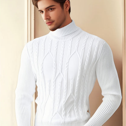 Men'S Solid Color Turtleneck Sweater, Highly Elastic, Stylish, Comfortable, And Warm Top, Suitable for Outdoor Wear in Autumn And Winter, Base Layer Sweater, Striped Knitted Turtleneck Sweater - Long Sleeve Pullover, Featurin