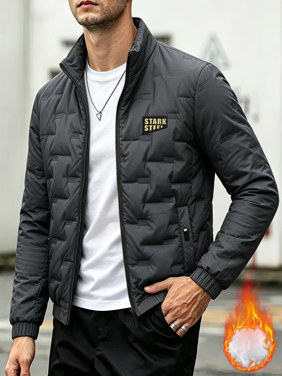 Men's Casual Stand Collar Thickened Outer Jacket for Fall Winter