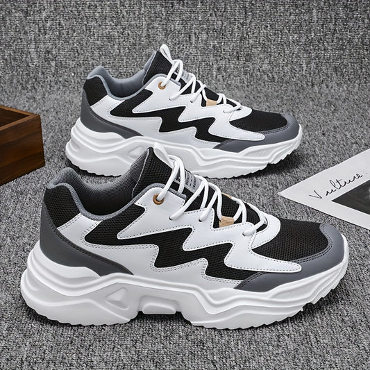 Men'S Casual Sports Shoes, Solid Color, Round Toe, Lace-Up, Faux Upper, Mesh Inner, EVA Sole, Cloth Insole, All-Season Comfort Sneakers