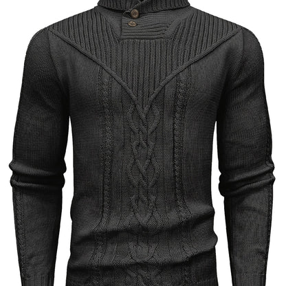 Men's High Collar Warm Knit Sweater - Stretchy Fashion Ribbed Pullover, Elegant Gentleman Cardigan