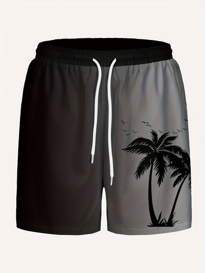 Plus Size Coconut Tree Print Casual Drawstring Beach Shorts