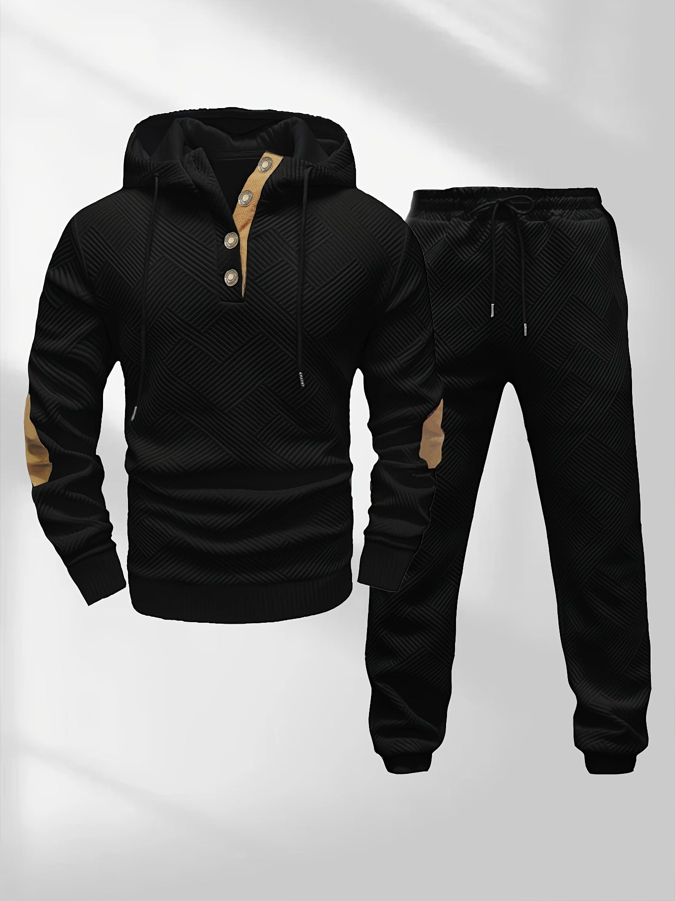 Men's Casual Fashion Set Knit Jacquard Hoodie and Pants 2pcs Set