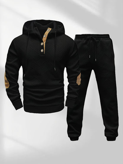 Men's Casual Fashion Set Knit Jacquard Hoodie and Pants 2pcs Set