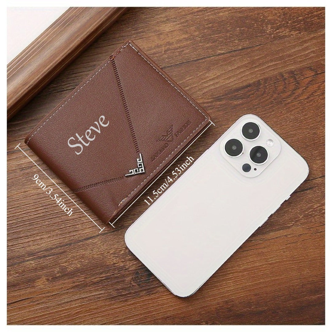 Customizable Name Men'S Wallet | Short Youth Fashion Wallet with Multi Slot Lychee Pattern, Ideal for Father'S Day, Valentine'S Day, Wedding, Groom'S Father and Boyfriend Exclusive Gift