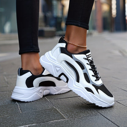 Women's Fashionable Platform Chunky Sneakers, Lace Up Breathable Running Shoes, Thick Bottom Outdoor Casual Dad Shoes