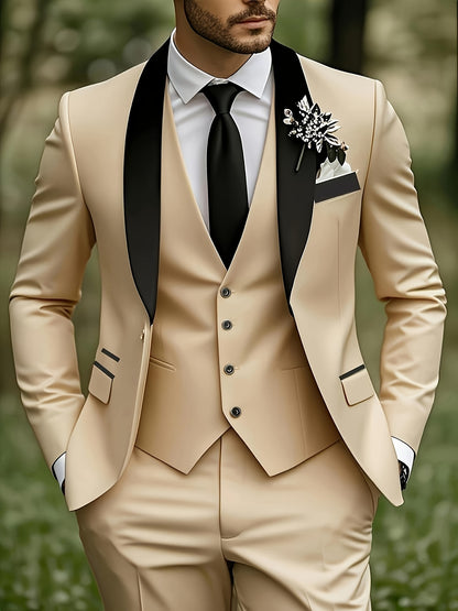 Men's Slim Fit 3-Piece Business Suit Set with Vest & Trousers