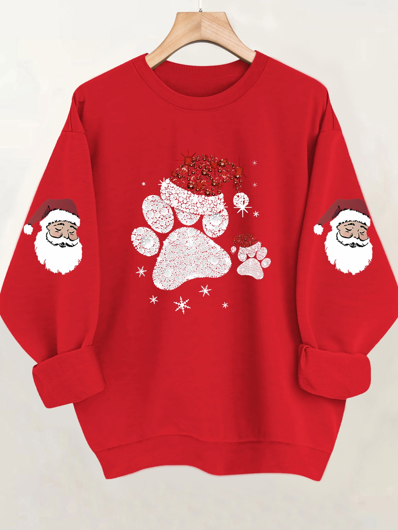 Women'S Glittery Snowman & Santa Hat Print Sweater - Winter Warmth with Red & Snowflakes, Round Neck Casual Sweater for Fall & Winter, Cozy Holiday Outfit For Christmas & New Year's, Christmas Sweater, Seasonal Fashion, Festi