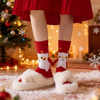 2-Pack Christmas Magnetic Holding Socks Women's Mid-Calf Socks(Tree, Santa) Winter Cute Couple Socks Unisex Meets Xmas, Halloween wear, warmth& gifting needs Magnetic, versatile Suitable for Xmas costumes, Halloween looks, wi