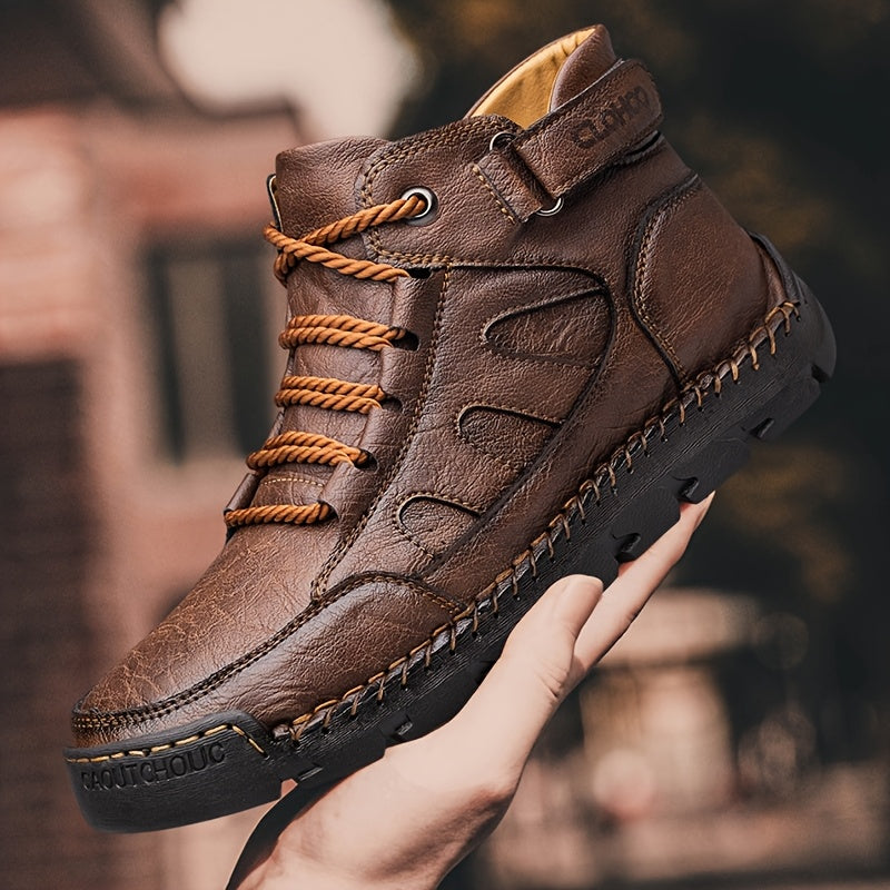 Handmade Men's Ankle Boots - Casual High-Top Rubber Sole Shoes