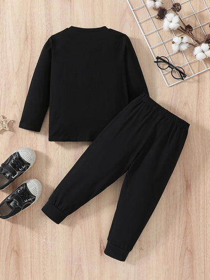 Boys' Casual Cotton Owl Print Long T-Shirt & Pants Set for Fall/Winter