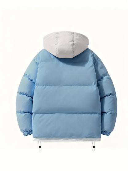 Men's Autumn and Winter Casual Fashion Faux Two-Piece Outerwear, Trendy Thickened Warm Comfortable Hooded Jacket