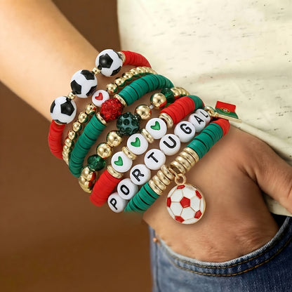 Portugal Fan Bracelet with Football Pendant and Flag Charm