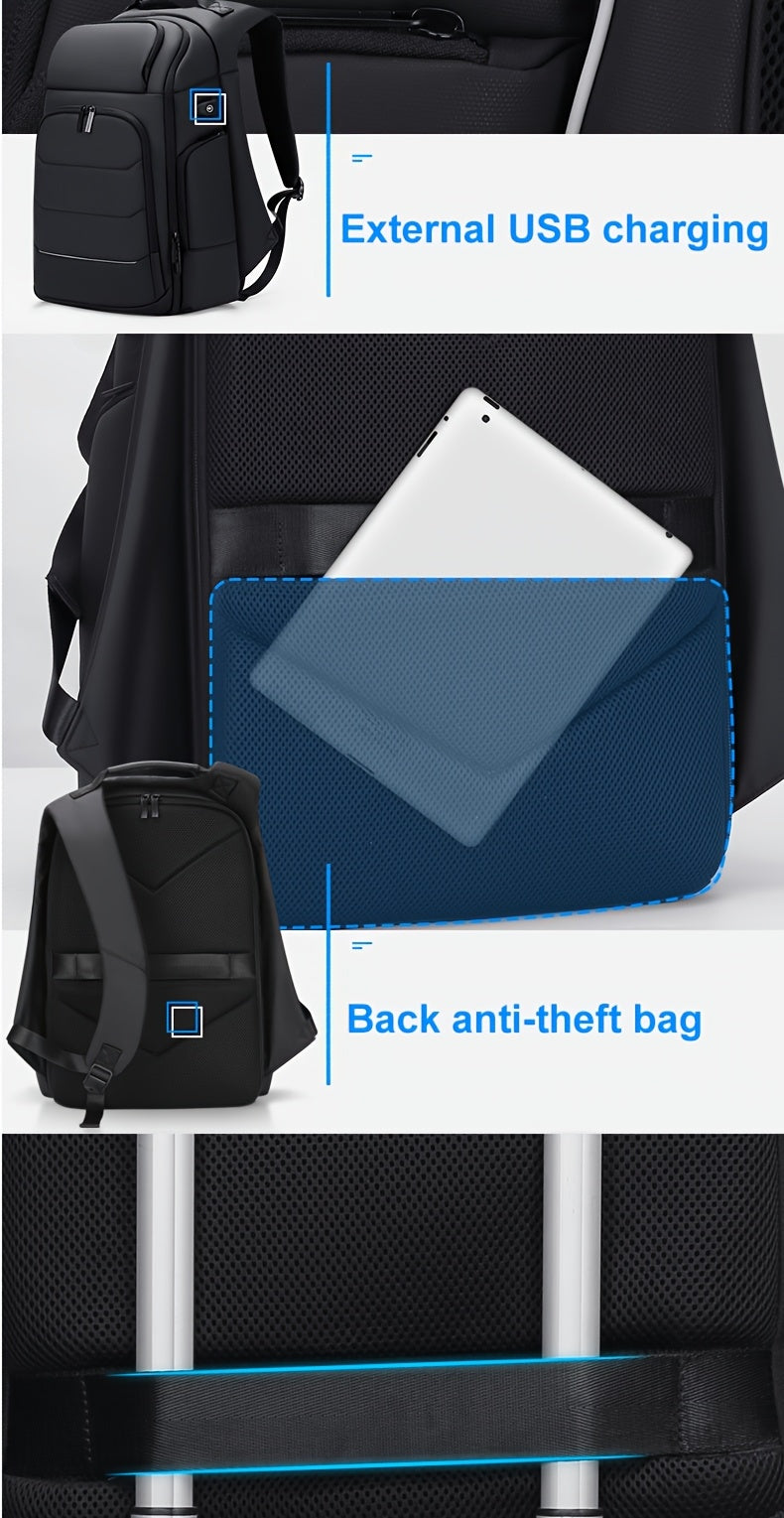 FENRUIEN Men'S Large Capacity Expandable Backpack with USB Charging, 39.62cm Laptop Bag, Durable Oxford Fabric, Multiple Compartments for Travel and Business Use, Travel Backpack   Minimalist Backpack   Durable Zippers, Lapto