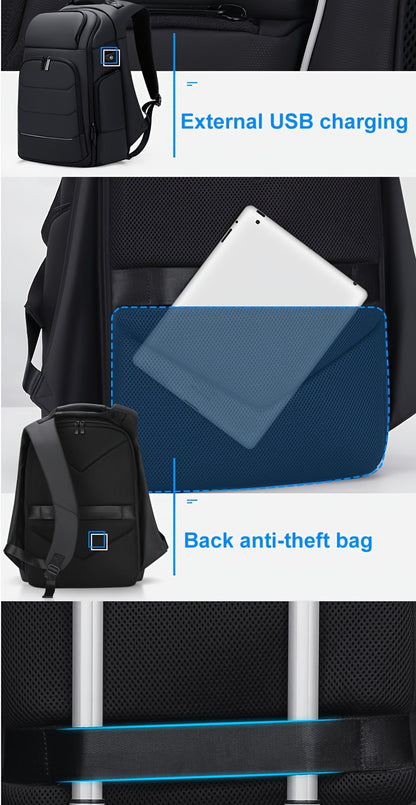 FENRUIEN Men'S Large Capacity Expandable Backpack with USB Charging, 39.62cm Laptop Bag, Durable Oxford Fabric, Multiple Compartments for Travel and Business Use, Travel Backpack   Minimalist Backpack   Durable Zippers, Lapto