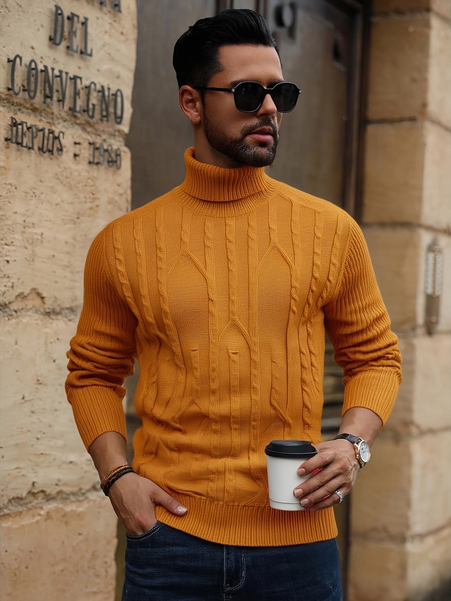 Men'S Solid Color Turtleneck Sweater, Highly Elastic, Stylish, Comfortable, And Warm Top, Suitable for Outdoor Wear in Autumn And Winter, Base Layer Sweater, Striped Knitted Turtleneck Sweater - Long Sleeve Pullover, Featurin