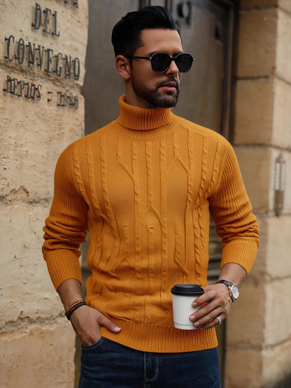 Men'S Solid Color Turtleneck Sweater, Highly Elastic, Stylish, Comfortable, And Warm Top, Suitable for Outdoor Wear in Autumn And Winter, Base Layer Sweater, Striped Knitted Turtleneck Sweater - Long Sleeve Pullover, Featurin