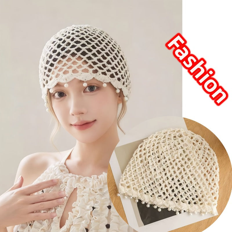 Lightweight Gray Crochet Hand-Hollow Brimless Hat for Women