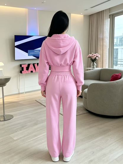 Women's Loose Cropped Hoodie Set with Matching Pants