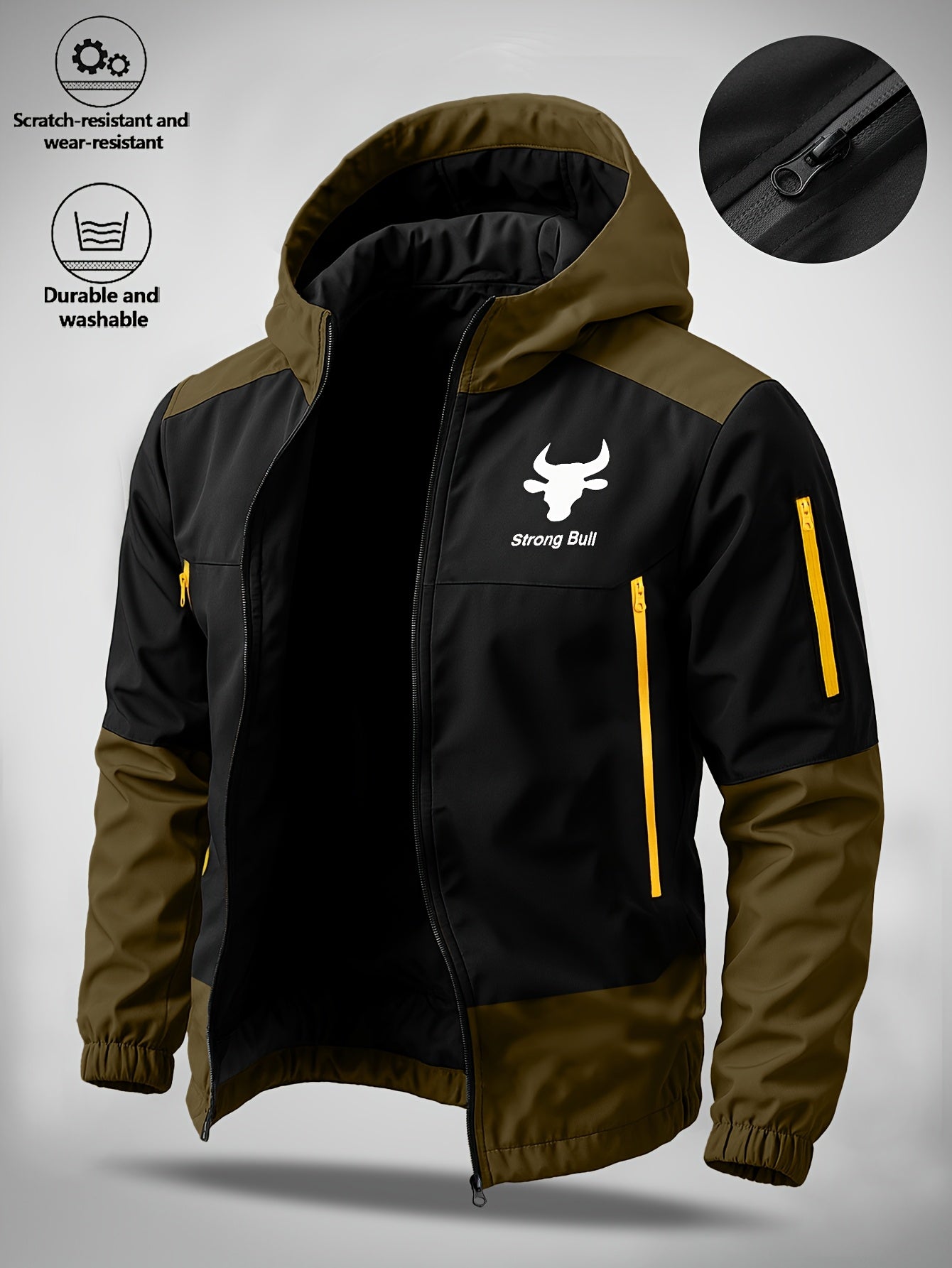Men's Casual Softshell Hooded Jacket with Bull Logo