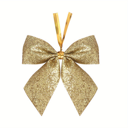 60pcs Elegant Red & Golden Glitter Mini Bows with Golden Ribbon - Durable Polyester Christmas Tree Decorations, Wreaths, Gift Wrapping, Crafts - Shiny Glossy Bows with Sharp Tip for DIY, Party Decorations, Holiday Ornaments (