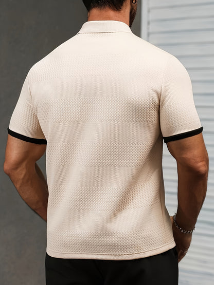 Men's Summer Business Casual Polo Shirt with Ribbed Knit