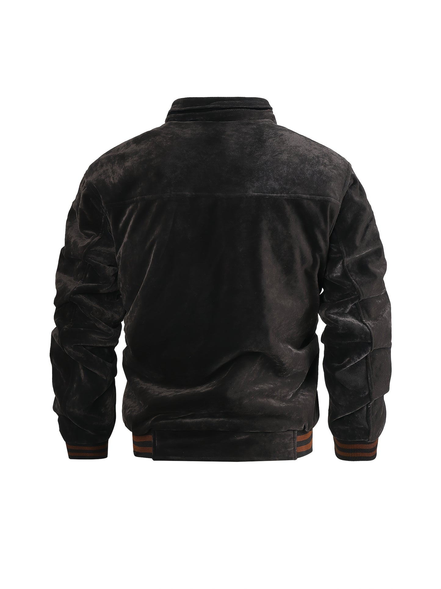 Men's Winter Fleece Jacket with Ribbed Cuffs and Stand Collar