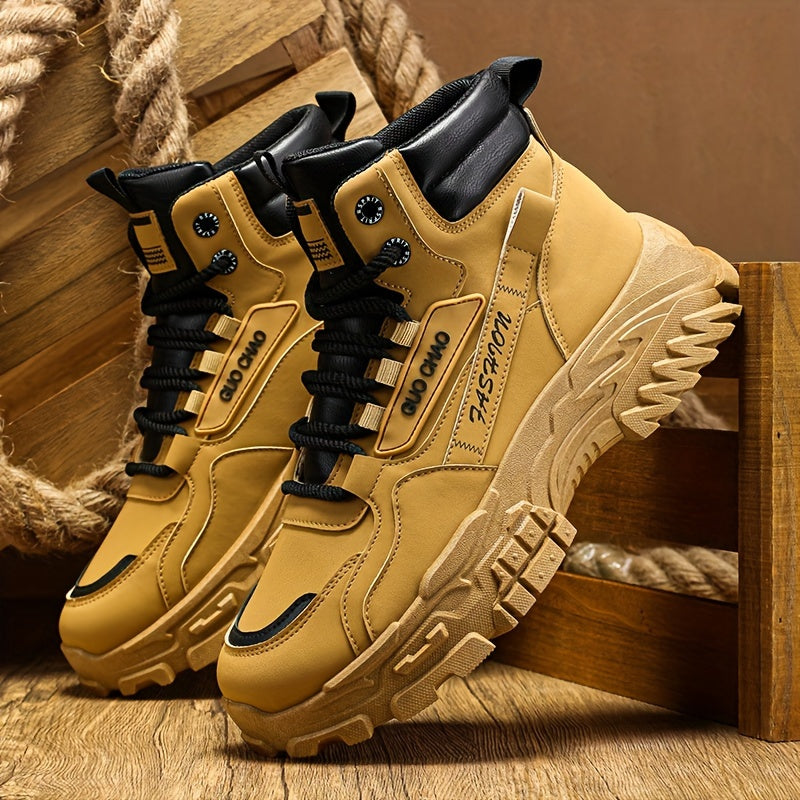 Men's High-Top Work Boots - Durable, Non-Slip, Lace-Up Casual Sneakers for All Seasons