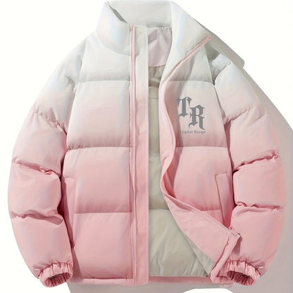 Men'S Color-Block Quilted Jacket - Cozy Fleece-Lined Winter Coat with Stand Collar, Zip-Up Design, and Multiple Pockets for Casual Wear, Winter Jacket, Thick