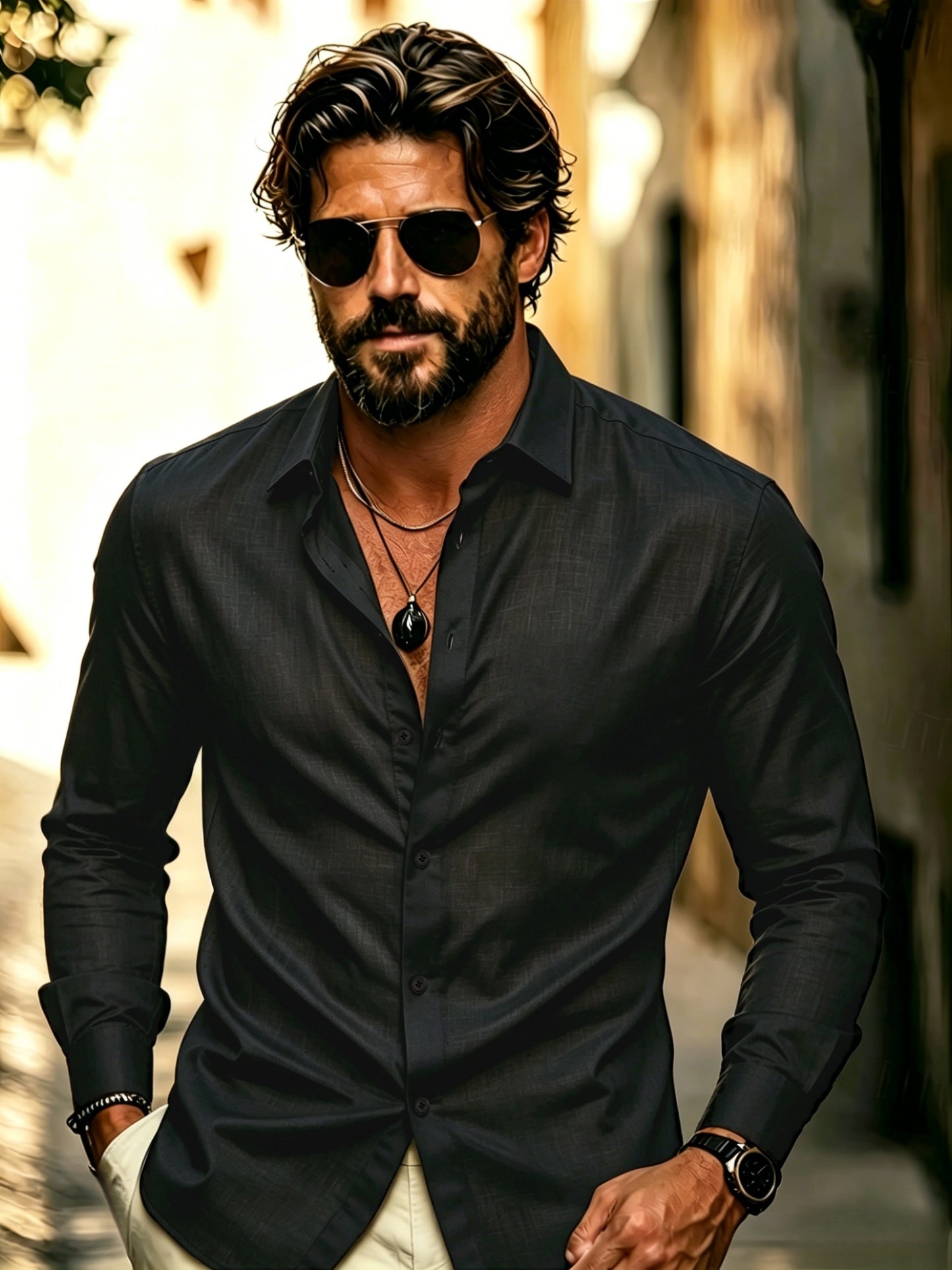 Men's Business Casual Long Sleeve Lyocell Shirt for Spring & Fall