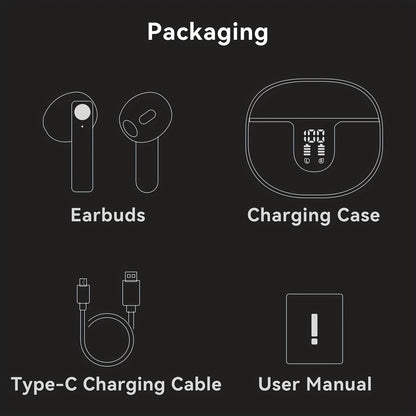 Wireless Earbuds Headphones, 40H Playtime Stereo Ear Buds, LED Power Display Cordless In-Ear Earphones with Microphone for iOS Andriod Cell Phone Sports