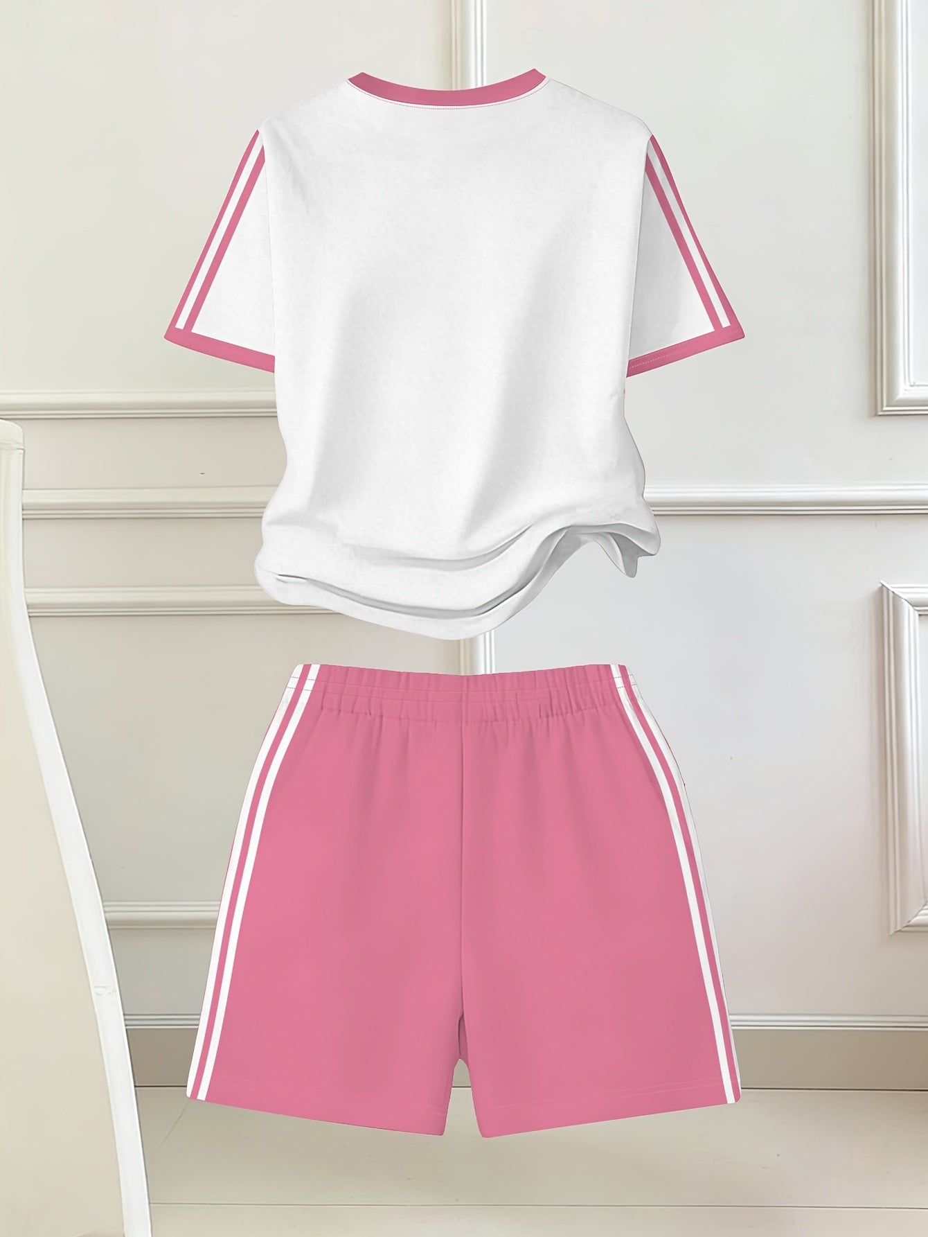 Girls' Butterfly Print Bow Short Sleeve Tee & Shorts Set