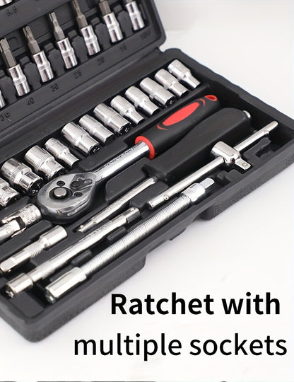 Repair Wrench Set, Ratchet Wrench Set, Socket Wrench Set, Designed for Various Environments Including Automotive Repair and Home Decoration, with Storage Box. 27-GJX