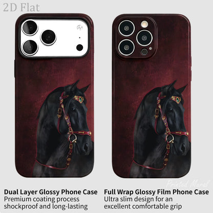 Cute Black Horse Print Phone Case for iPhone Models