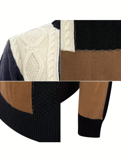 Men's Autumn/Winter Korean Style Trendy Color-Block Stand Collar Long Sleeve Loose Fit Casual Versatile Comfortable Daily Commute Sweater