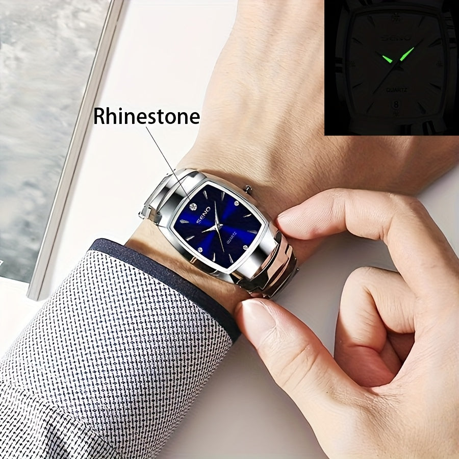 Men's Retro Square Business Watch with IPX7 Waterproof Alloy Strap