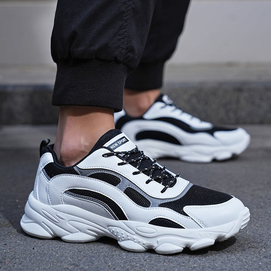 Men's Trendy Reflective Design Chunky Shoes, Comfy Non Slip Lace Up Vintage Sneakers For Men's Outdoor Activities