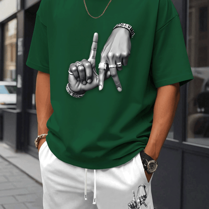 New Summer Men's Printed 2pcs Fashion Casual Suit, Round Neck Short Sleeve T-shirt and Waistband Shorts Set