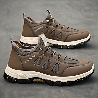 Men'S Breathable Comfortable Casual Low-Top Sneakers - Stylish Woven Knit Design, Lightweight Skate Shoes for All Seasons, Brown  Beige Colorway, Slip-On with Elastic Straps, Round Toe, PVC Sole, Fabric Lining, Casual Footwe
