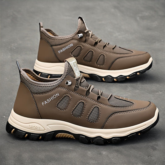 Men'S Breathable Comfortable Casual Low-Top Sneakers - Stylish Woven Knit Design, Lightweight Skate Shoes for All Seasons, Brown  Beige Colorway, Slip-On with Elastic Straps, Round Toe, PVC Sole, Fabric Lining, Casual Footwe
