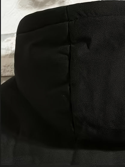 Men's Winter Windproof Jacket Thickened Insulated College Style Hooded Coat with Zipper Front, Pockets & Machine Washable - Solid Color for Hiking & Outdoor Activities