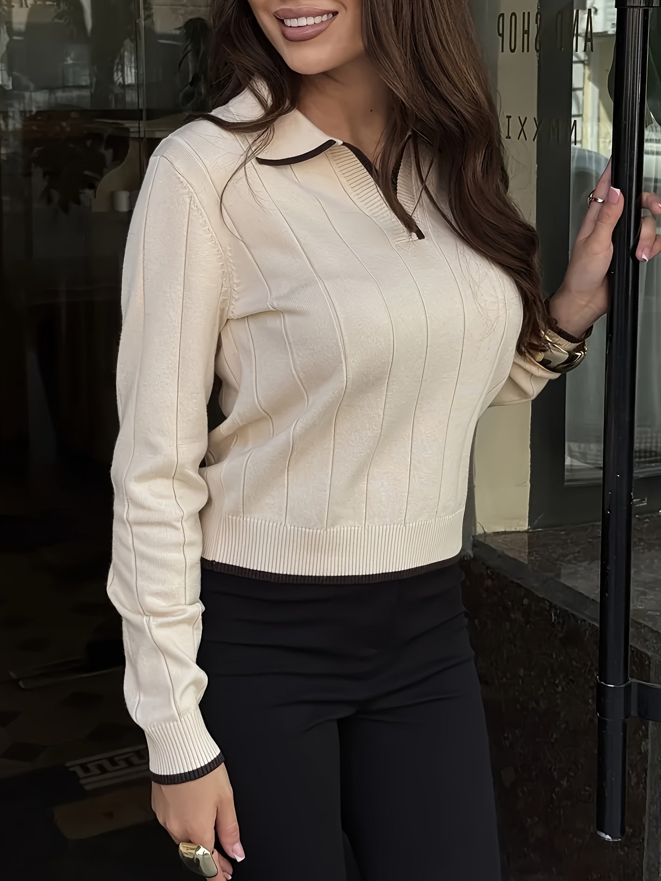 Women's Slim-Fit Long Sleeve Viscose Polo Top for Spring/Fall