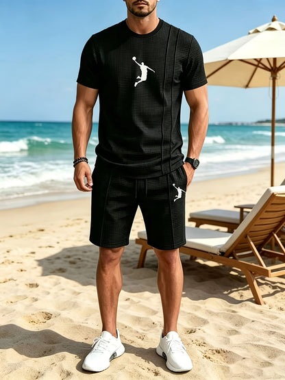Men's Summer Casual Athletic Crew Neck T-Shirt & Shorts Set
