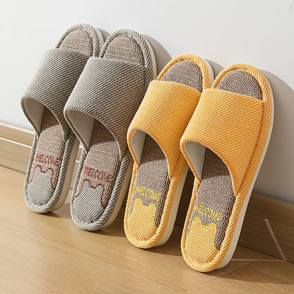 Unisex Cozy Linen Slip-On Slippers with Anti-Slip EVA Sole