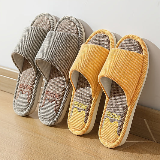 Unisex Cozy Linen Slip-On Slippers with Anti-Slip EVA Sole - ayq