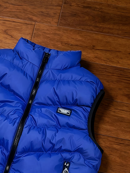 Men's Thickened Polyester Warm Vest with Full-Zip and Stand Collar