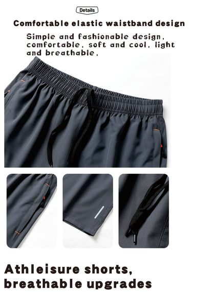 Men'S Ice Sliky Fiber Fabric Running Shorts - Breathable, Wrinkle-Resistant Athletic Shorts with Drawstring Waist & Zipper Pockets for Gym, Tennis, Skateboarding, Yoga, Gym Shorts, Yoga Apparel, Sporty Style, Antislip Constru